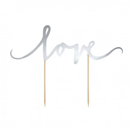 PartyDeco Cake Topper KPT1-018 Love Silver 17 cm