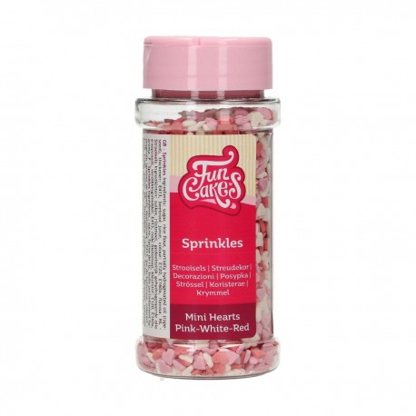 FunCakes F52065 Dekorativni posip Sugar Mini Hearts Pink-White-Red / Belo-roza-rdeči mini srčki 60 g