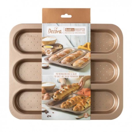 Decora 70105 3 Cavities Gold Line Baguette Pan - pekač za francoske štruce