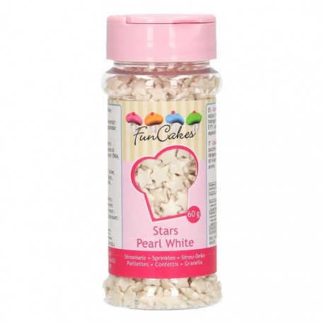 FunCakes Dekorativni posip Stars  Pearl White / Bele zvezdice 55g