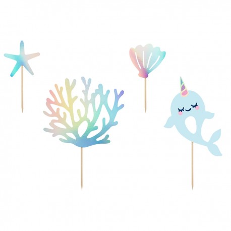PartyDeco Cake Topper KPT48 Narwhal Enorog 4 kos