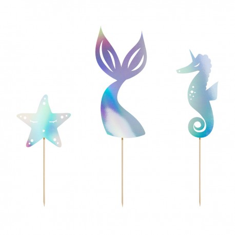 PartyDeco Cake Topper KPT47-017 Mermaid / Morska deklica  3 kos