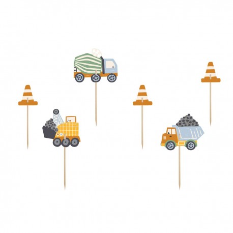 PartyDeco  KPM32  Cupcake topper / Construction work / Delovna vozila 6 kos