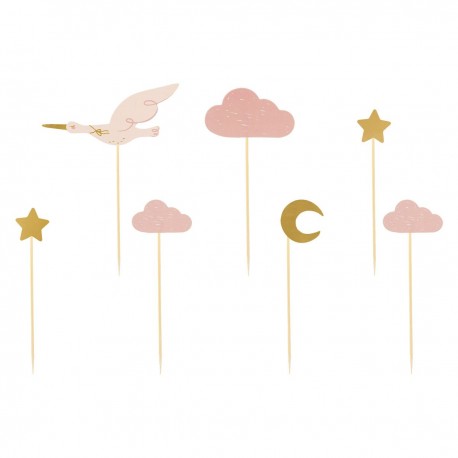 PartyDeco  KPM30  Cupcake topper / Stork / Štorklja 7 kos